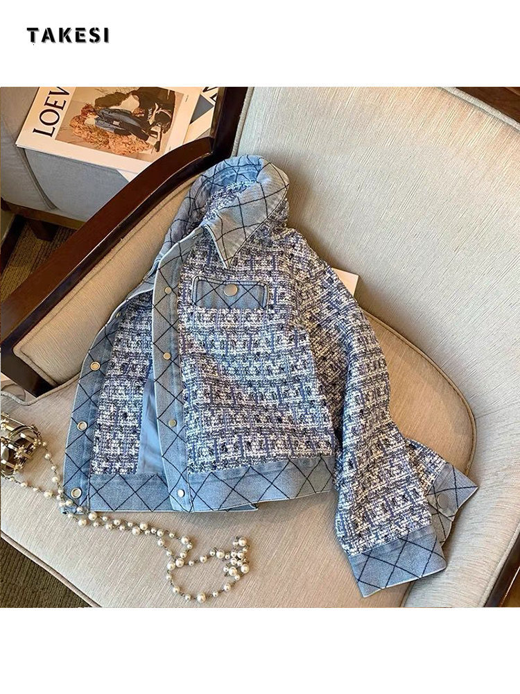 Women's Jackets Small Fragrance Tweed Coat Women's Autumn Blue French Celebrity Temperament Short Top Elegant Denim Jacket 230428