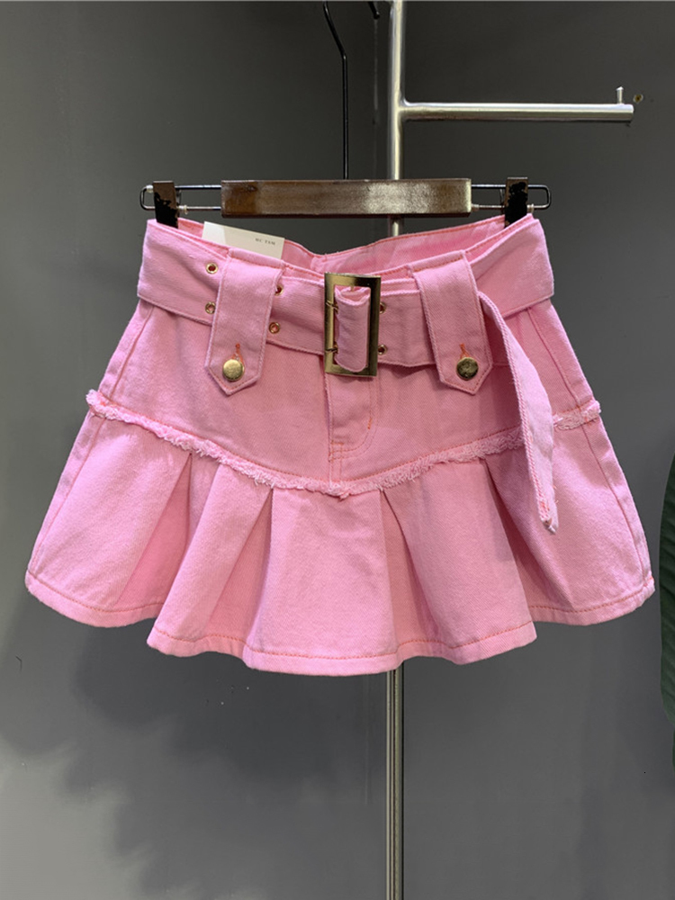 Skirts DEAT Fashion Patchwork Pleated Denim Skirt For Women's High-waist Casual Loose A-line Skirts Female Spring 11XX01134 230428