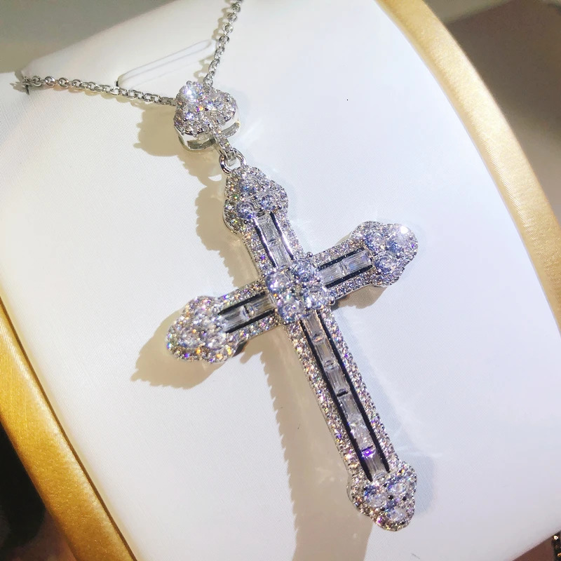 Pendant Necklaces 925 Sterling Silver Trendy Handmade Cross Pendants For Women Men Zircon Inlay Charms Necklace Chain Unisex Jewelry 231129