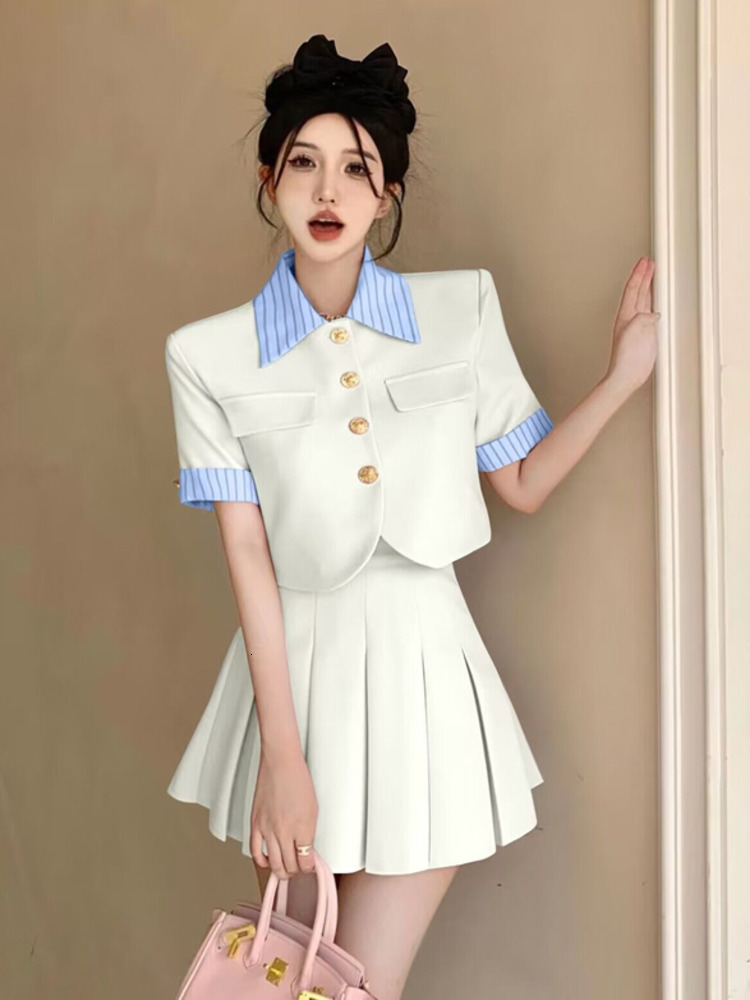 Two Piece Dress Small Fragrance Suit Women's Summer Elegant Fashion OL Two Piece Set Women Jacket Coat Pleated Skirt 2 Piece Outfits 230428