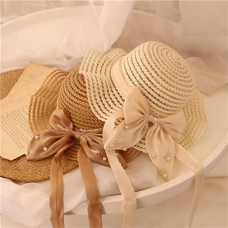 Caps Hats Fashion Baby Petal Brim Straw Woven Hat Sun Protection Cap Kids Girls Princess Adjustable Beach Cute Infant Bucket 230426