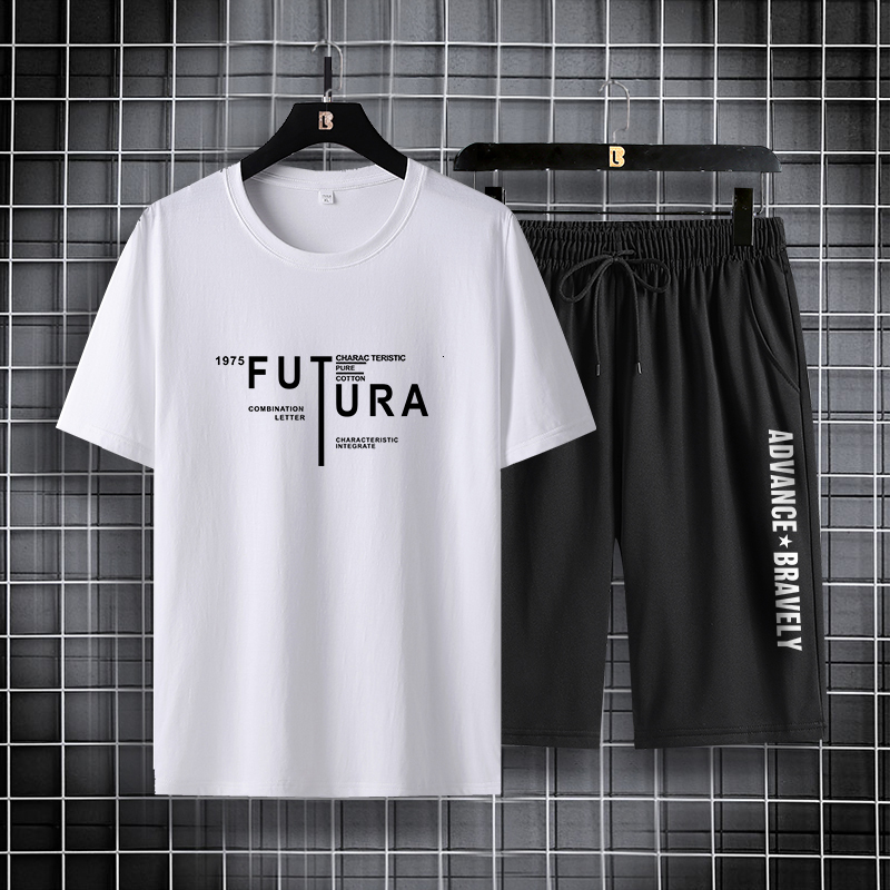 Men's Tracksuits Summer Tracksuit Men T-shirt and Shorts Set 100% Cotton Casual Short Sleeve Mens 2 Piece Set Sports Suit Fashion Sports Wear 230