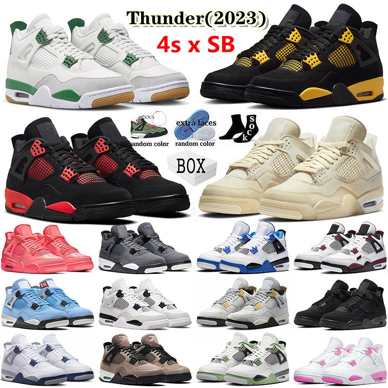 

Box With 4 Off Men Basketball Shoes SB x Pine Green Jumpman Black Cat Thunder 2023 White Jorde 4s Sail J4 Travis University Blue Mens Women Designer Sneakers 36-47, 37 40-47