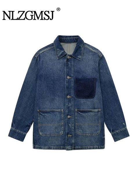 Women's Jackets Nlzgmsj TRAF Spring Autumn American Retro Heavyweight Denim Jacket Women Coat Pure Washed Multi Pocket Casual Coat 230428