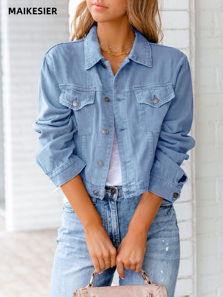 Women's Jackets Women's Denim Jacket Long Sleeve Loose Streetwear Blue Jacket Autumn Fashion Casual Office Lady Korean Ladies Coat Oversize 