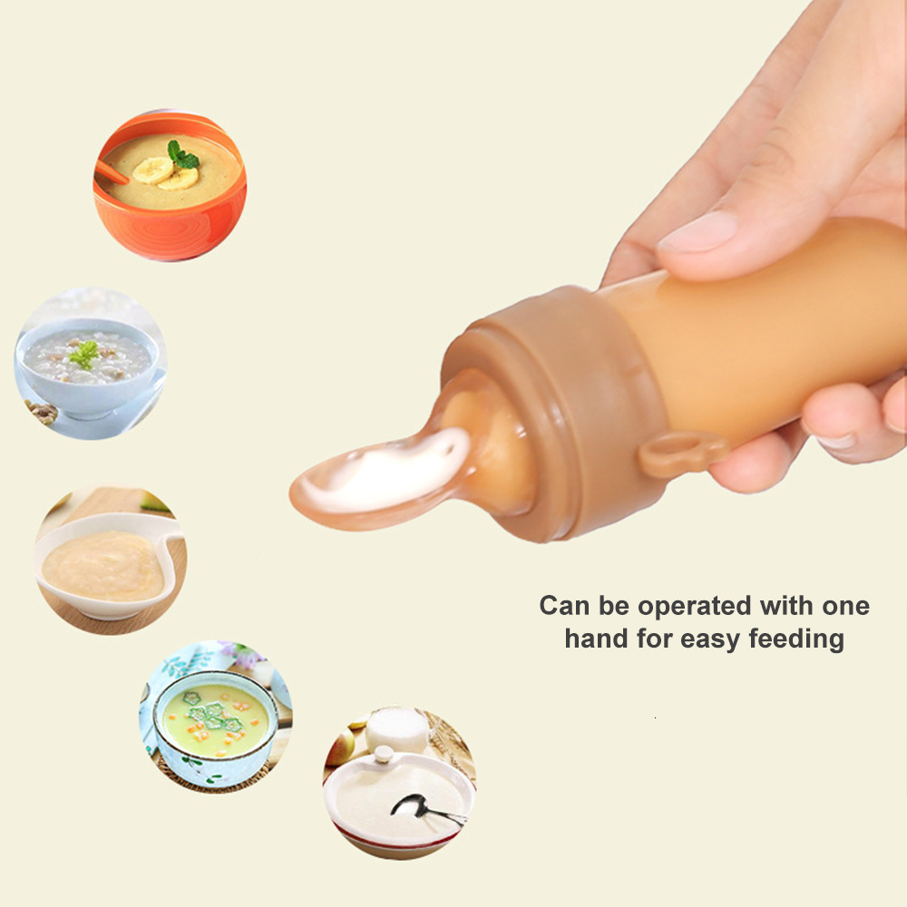Baby Bottles# Feeding Spoon Teether Silicone Rice Paste Cereal Fruits Squeeze Feeder born 230427