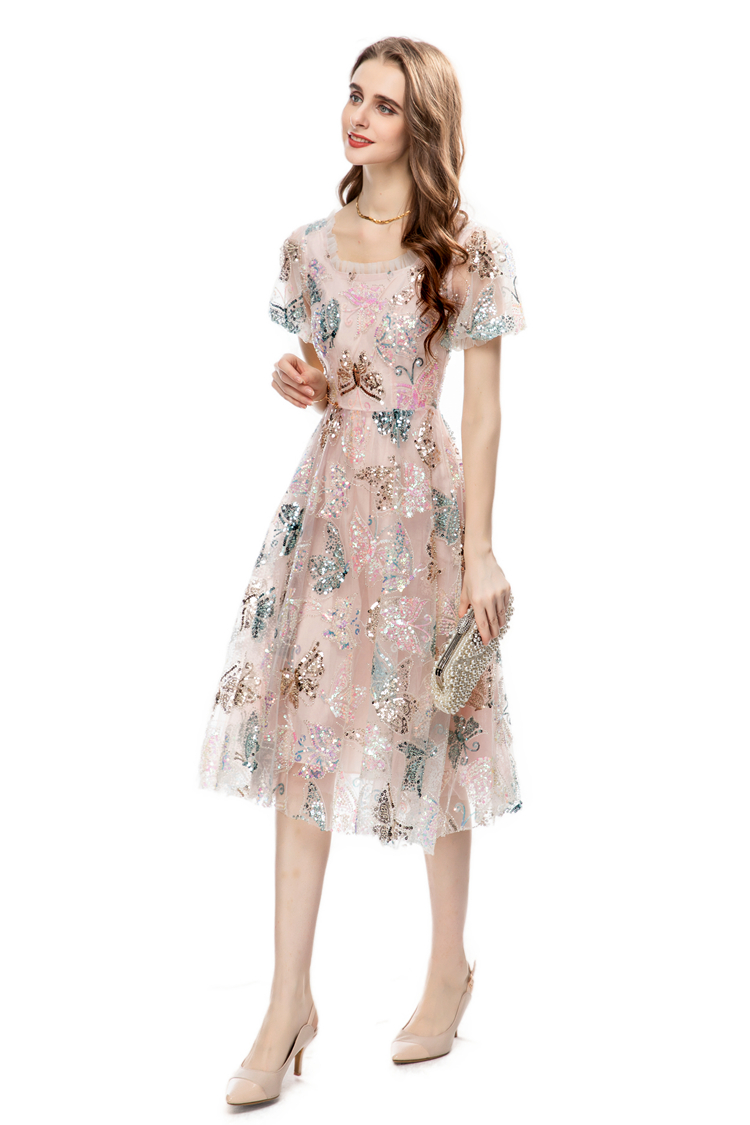 Women's Runway Dresses O Neck Short Sleeves Sequined A Line Homecoming Dress Prom