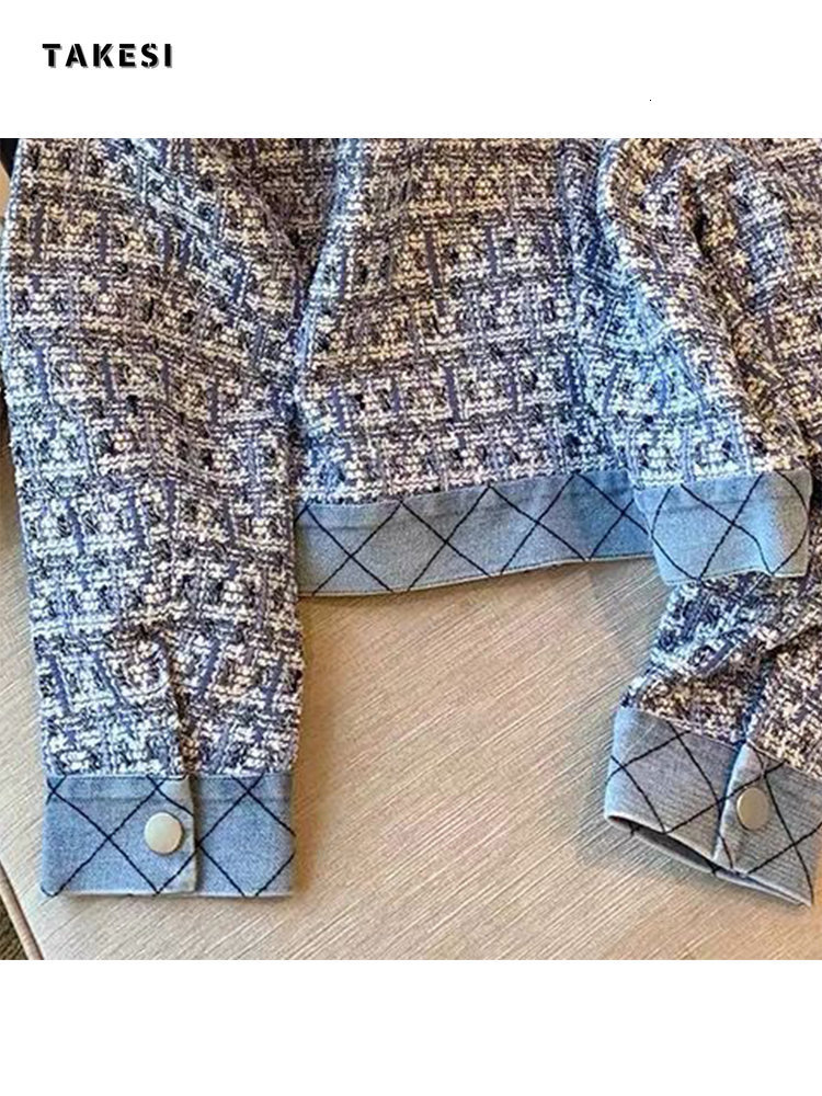 Women's Jackets Small Fragrance Tweed Coat Women's Autumn Blue French Celebrity Temperament Short Top Elegant Denim Jacket 230428