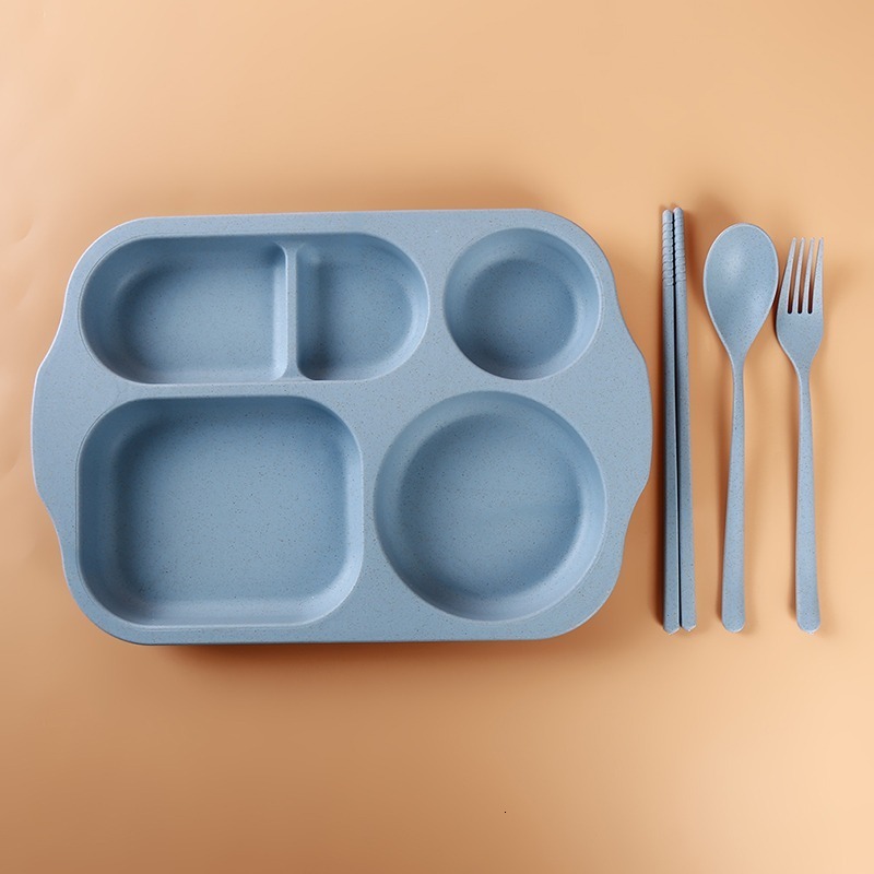 Cups Dishes Utensils Wheat Material Children's Sectional Dinner Plate Separated Child Food Plates Kids Dinnerware Tableware Tray Baby Dishes 2304