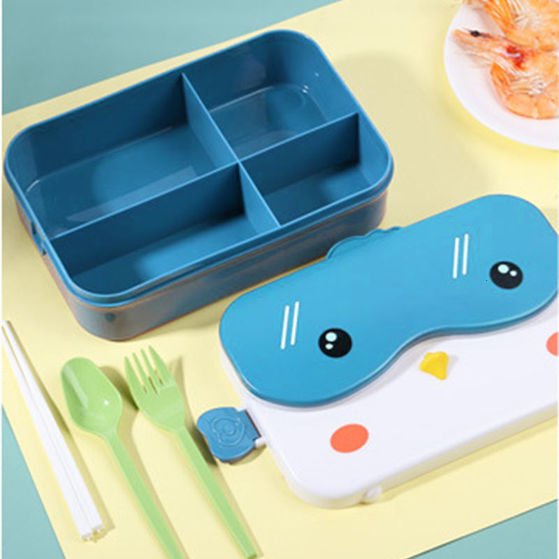 Cups Dishes Utensils School Kids Bento Lunch Box Rectangular Leakproof Plastic Anime Portable Microwave Food Container Lonchera School Child Lunchbox 