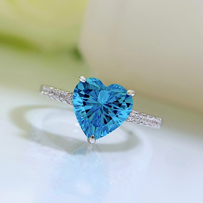 Brand Wedding Rings Simple Fine Jewelry Soild 100% 925 Sterling Silver Heart Designer Shape Aquamarine Moissanite Gemstones Party Women Engagement Ban