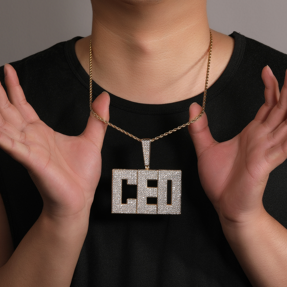 Hip Hop DIY Custom Name Large A-Z Letters Square Pendant Mens Necklace Full Zircon Jewelry