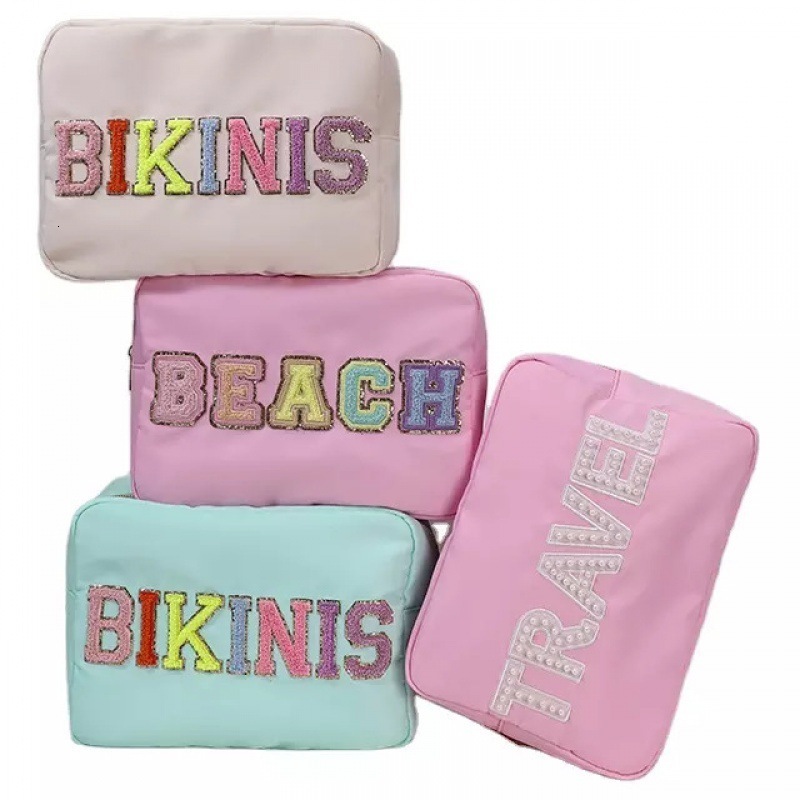 Cosmetic Bags Cases Large Nylon Pouch | Waterproof Toiletry Makeup Bag Glitter Varsity Letter Chenille 230329