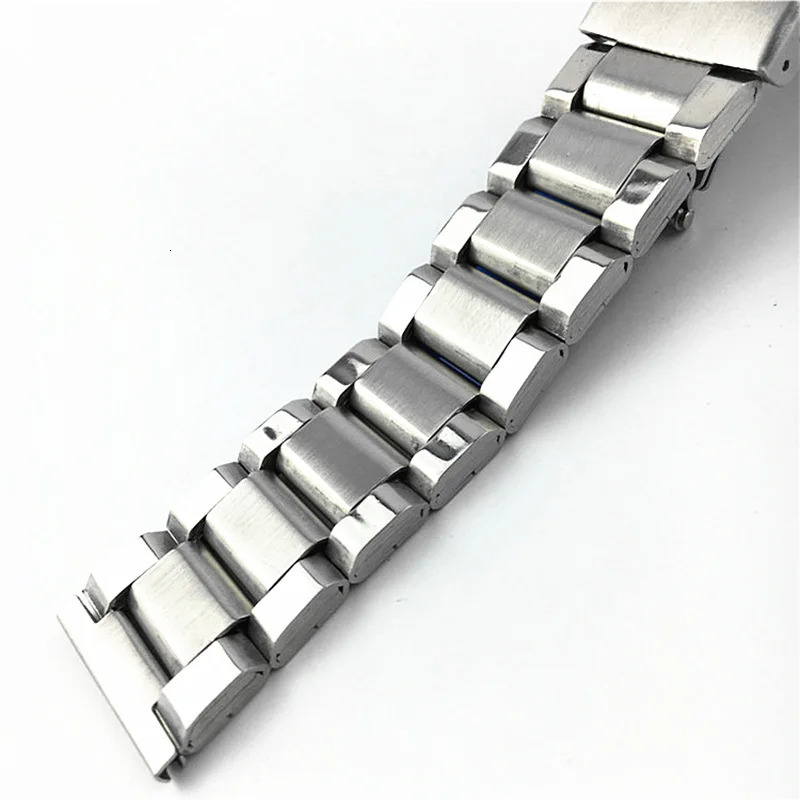 Watch Bands Silver Security Buckle Stainless Steel Piece Watch Band 20mm 22mm 24mm Watch Strap Wrist Bracelet 3 Beads Belt with Pins 231128