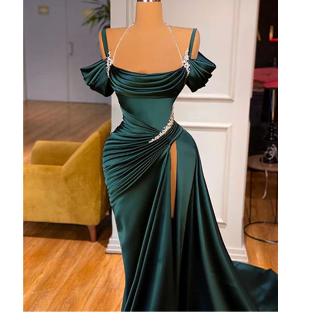 Green Elegant Dark Mermaid Prom Dresses Spaghetti Straps Beadings Pearls Or Length Formal Evening Dress Wear Party Gowns Custom 6660305