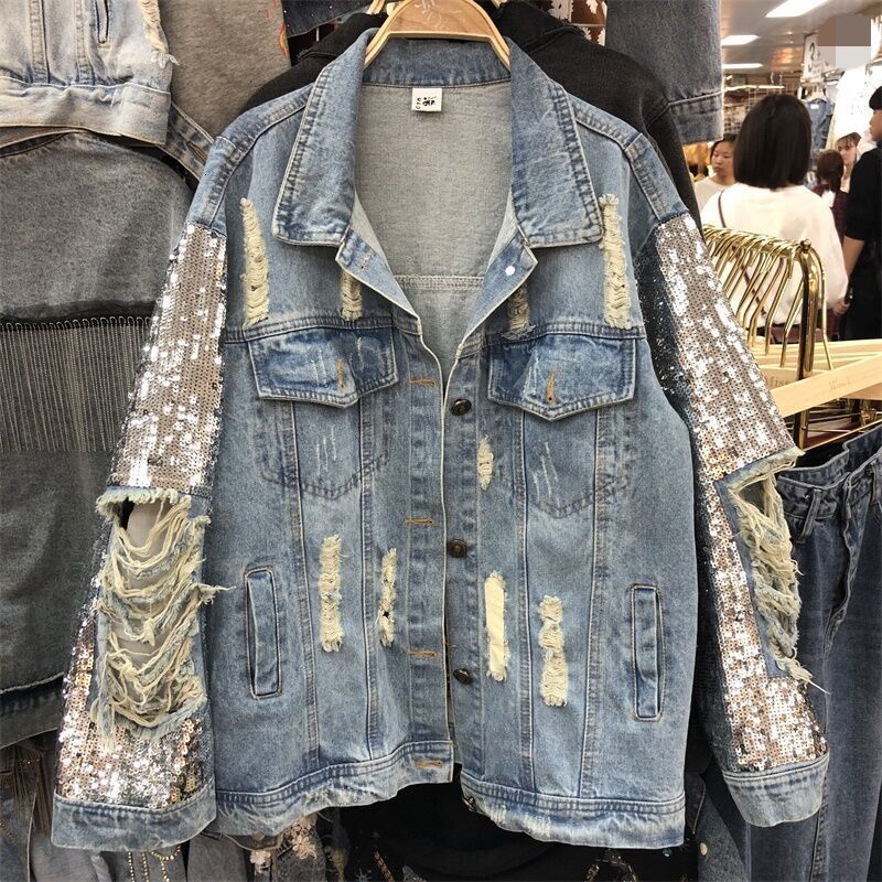Women's Jackets Streetwear Woman Coat Denim European Style Sequin Jacket Female Spring Autumn Jeans Clothes Woman Bling Jacket Coat 230428