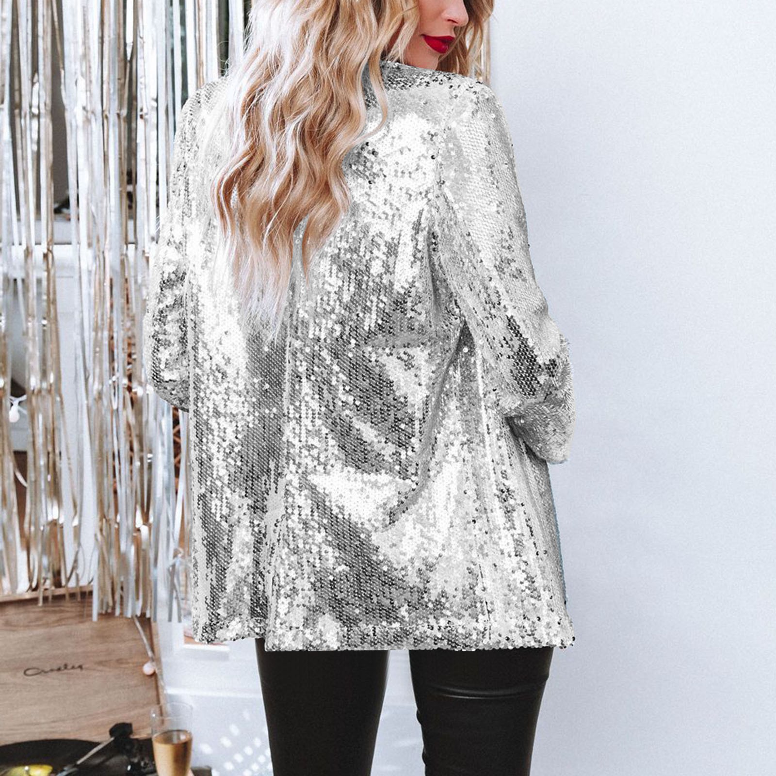 Women's Jackets Casual sequin top with multi colored sequins, long sleeved style suit jacket