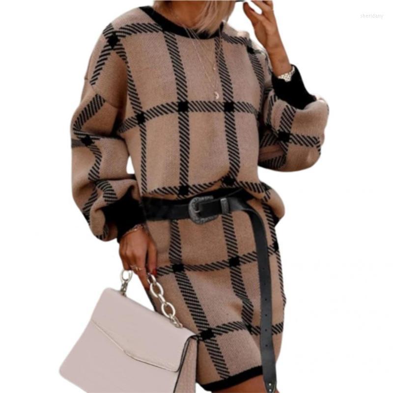 Two Piece Dress Stylish Sweater Skirt O Neck Ladies Women Pullover Loose-fitting Thick Blouse SkirtTwo