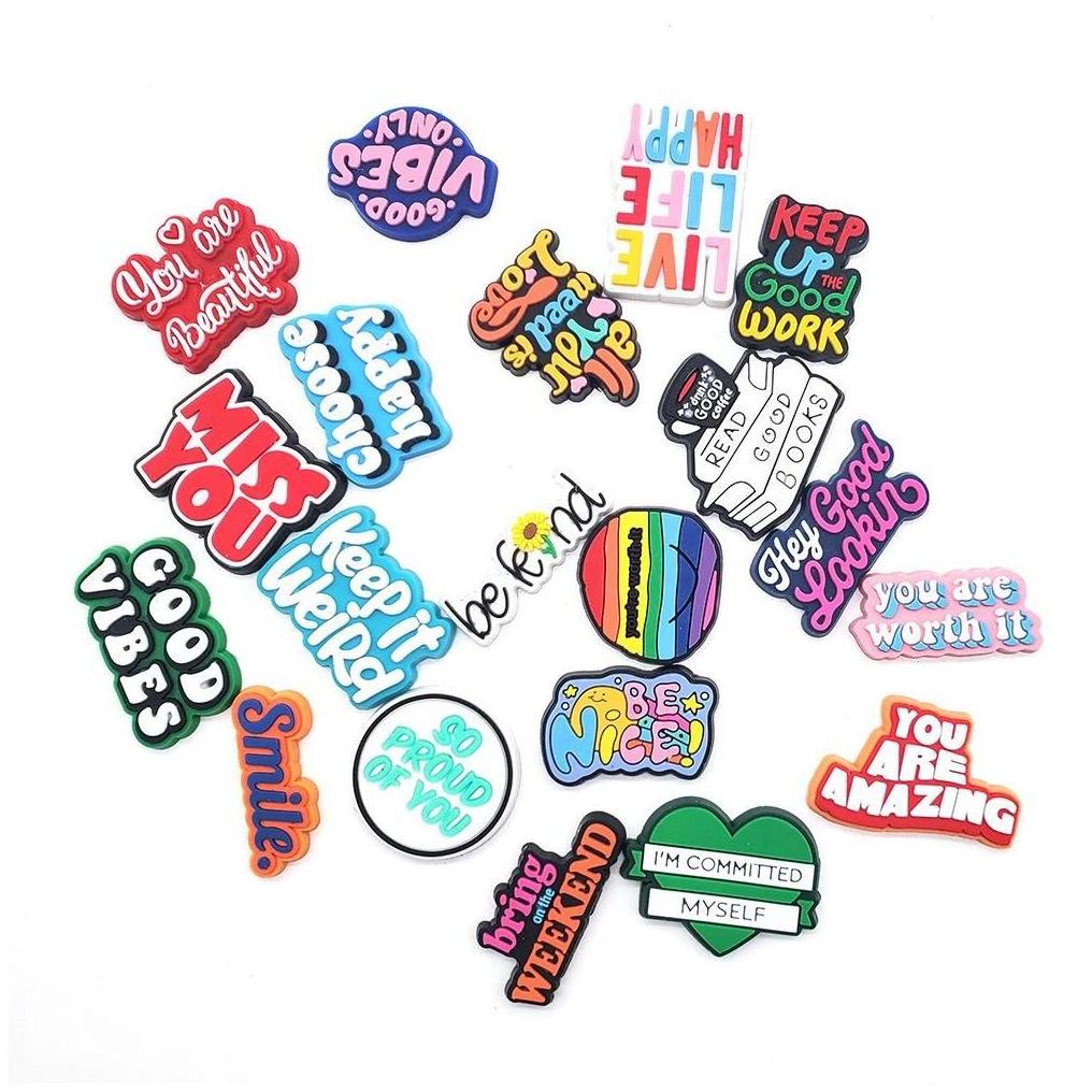 Shoe Parts Accessories 5030 Words Phrase Clog Charms Desiner Or Custom For Shoes Wall Art Decoration Cture Dr Dhnrg