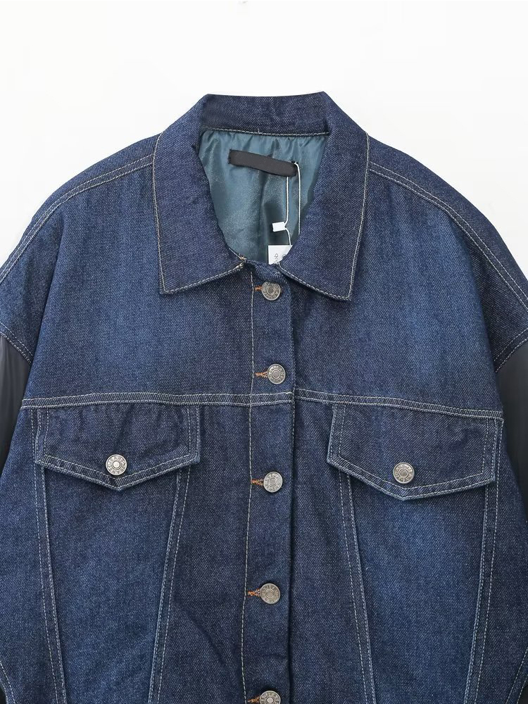 Women's Jackets YENKEY Fashion Women Vintage Patchwork Denim Bomber Jacket Long Sleeve Front Flap Pockets Female Loose Coat 230428