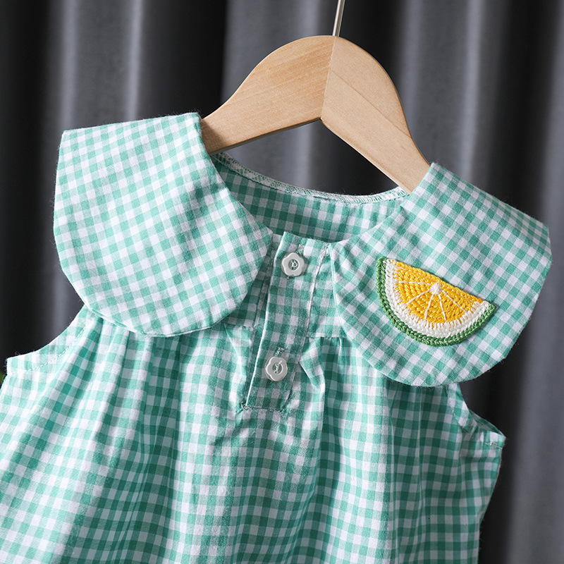 Rompers Girls Checker Set 06 Year Old Summer Doll Neck Sleeveless Top Shorts 2 Piece Baby Clothes born 230427