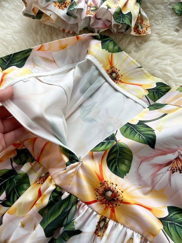 Two Piece Dress Summer Holiday Flower Print Two Piece Sets Women's Sexy Off-shoulder Crop Top High Waist Long Skirt Boho Beach Set Suit M7362# 23