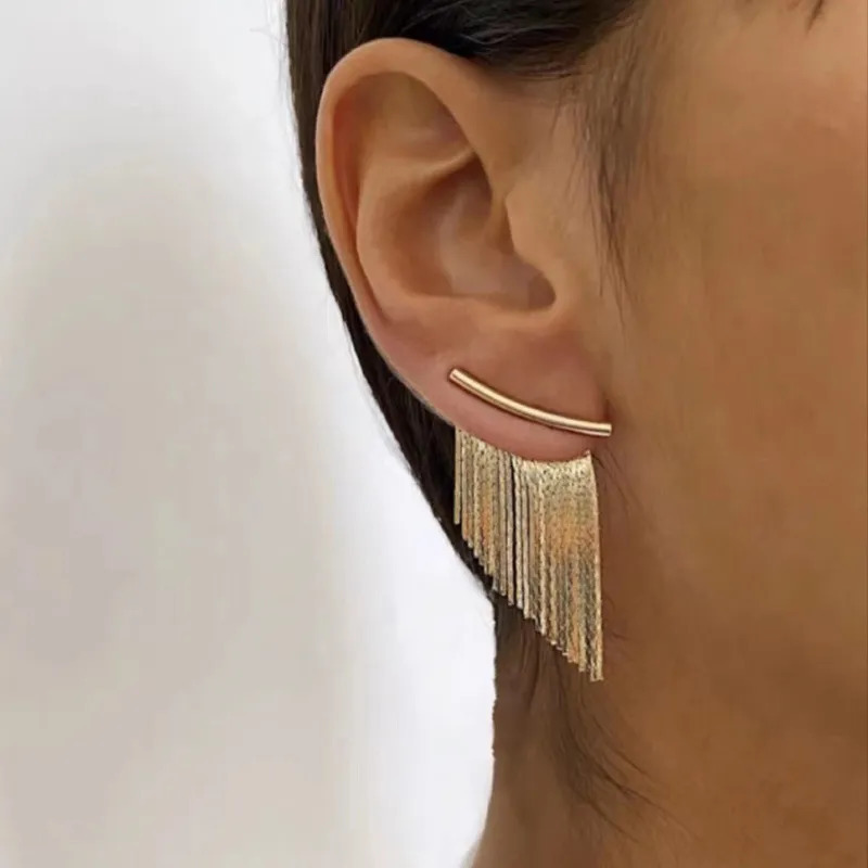 Stud Fashion Statement Earring Long Statement Gold Color Bling Tassel Earrings For Women Female Wedding Daily Pendant Jewelry Gifts 231127