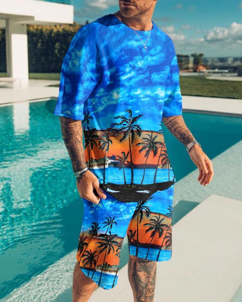 Mens Tracksuits Hawaii Mens Tracksuit Set 3D Print 2 Pcs Man TShirtShorts Sports Suit Casual Trend Beach Vacation Harajuku Summer Clothes 230428