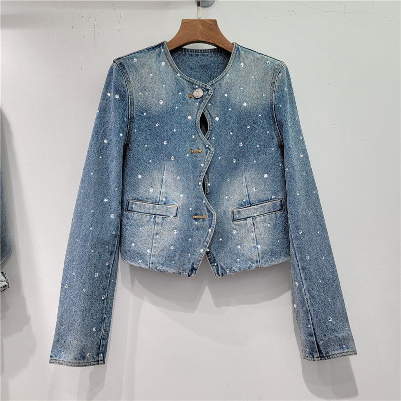 Women's Jackets LXUNYI Denim Jacket Women Spring Autumn Vintage O Neck Slim Women Jean Jacket Long Sleeve Casual Fashion Coat 230428