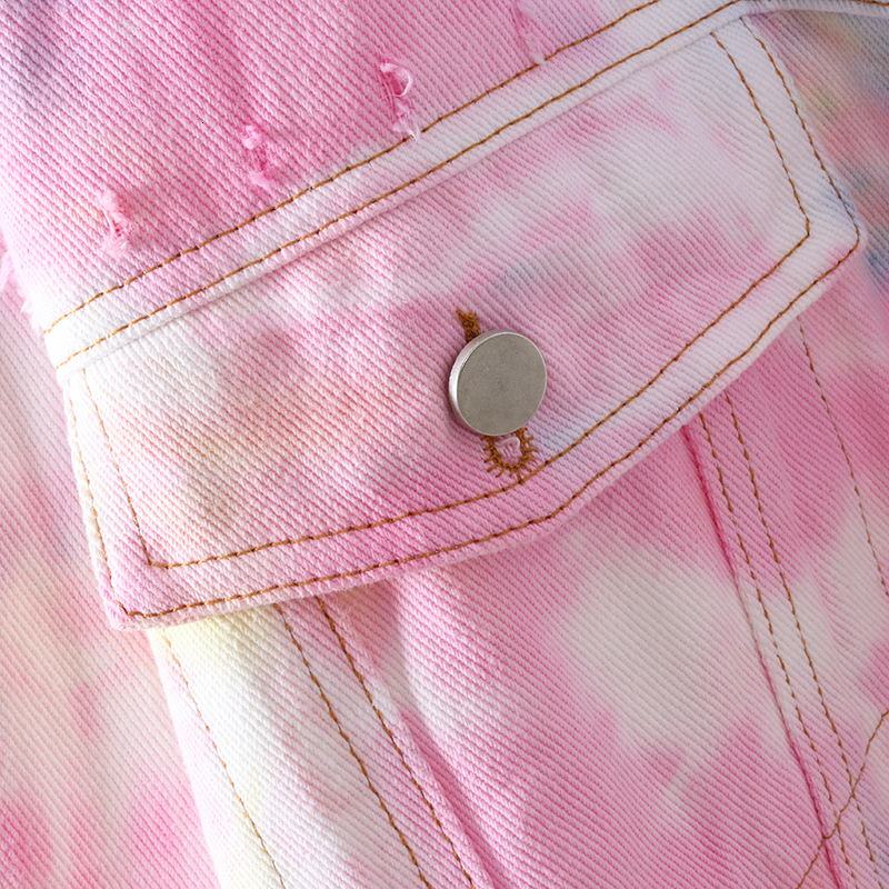 Women's Jackets Korean Rainbow Hole BF Denim Outerwear Women Spring Autumn Loose Single-Breasted Streetwear Cowboy Jacket Coats 230428