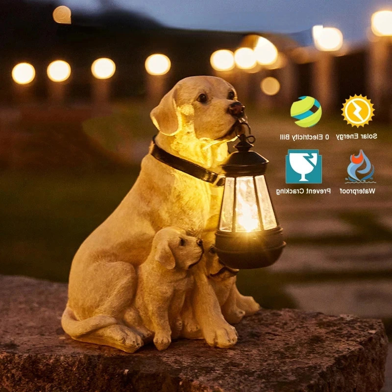 Garden Decorations Solar Simulation Animal Light Outdoor Waterproof Resin Dog Statues Led Night Lights For Pathway Yard Wildlife Decoration 231127