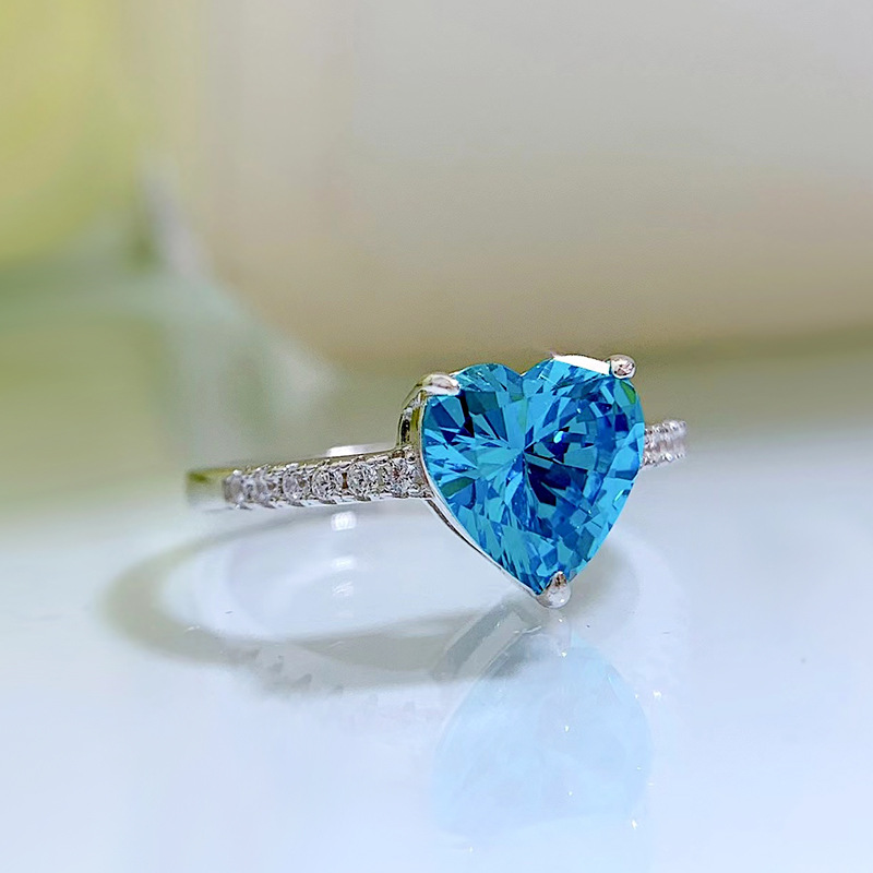 Brand Wedding Rings Simple Fine Jewelry Soild 100% 925 Sterling Silver Heart Designer Shape Aquamarine Moissanite Gemstones Party Women Engagement Ban