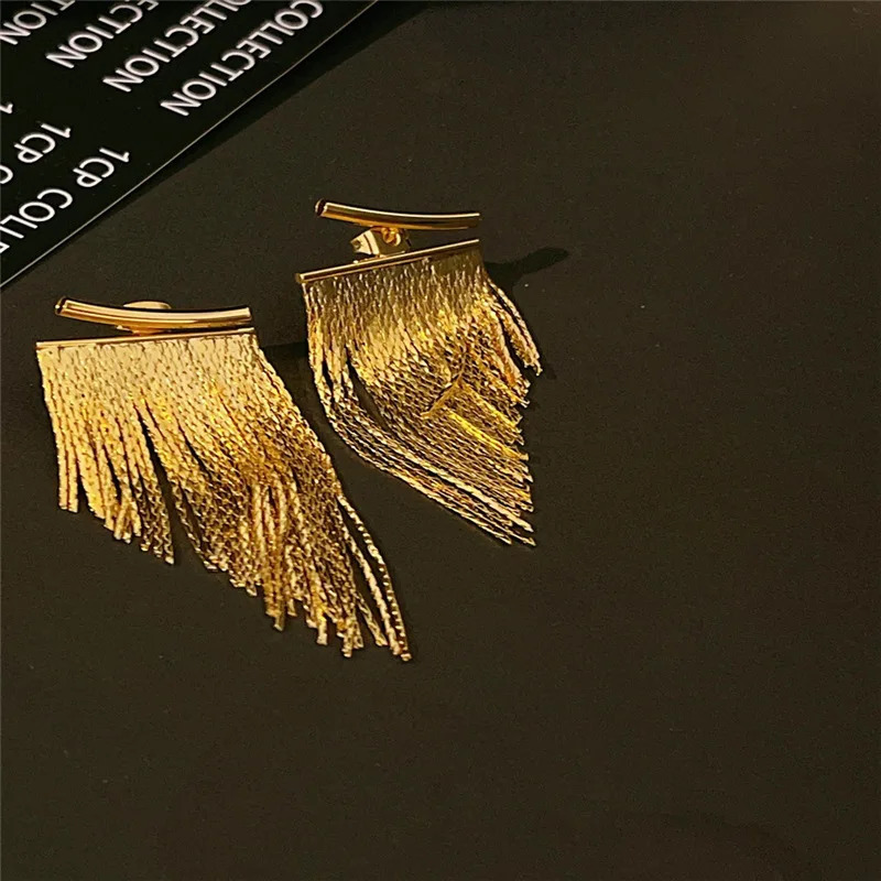 Stud Fashion Statement Earring Long Statement Gold Color Bling Tassel Earrings For Women Female Wedding Daily Pendant Jewelry Gifts 231127