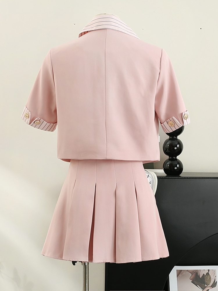 Two Piece Dress Small Fragrance Suit Women's Summer Elegant Fashion OL Two Piece Set Women Jacket Coat Pleated Skirt 2 Piece Outfits 230428