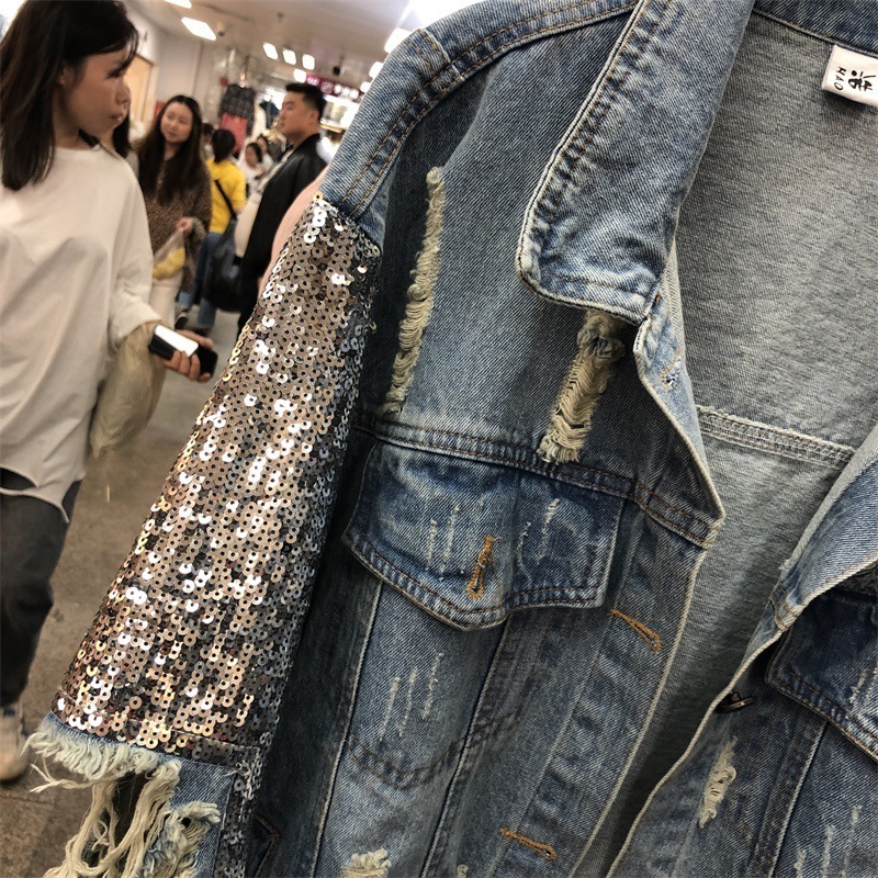 Women's Jackets Streetwear Woman Coat Denim European Style Sequin Jacket Female Spring Autumn Jeans Clothes Woman Bling Jacket Coat 230428