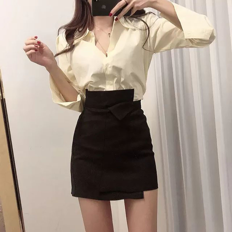 Two Piece Dress Spring/Summer Two Piece Set Female fashion Outfits for Women ShirtHigh waist A-line Irregular skirt Korean office Suit 230428