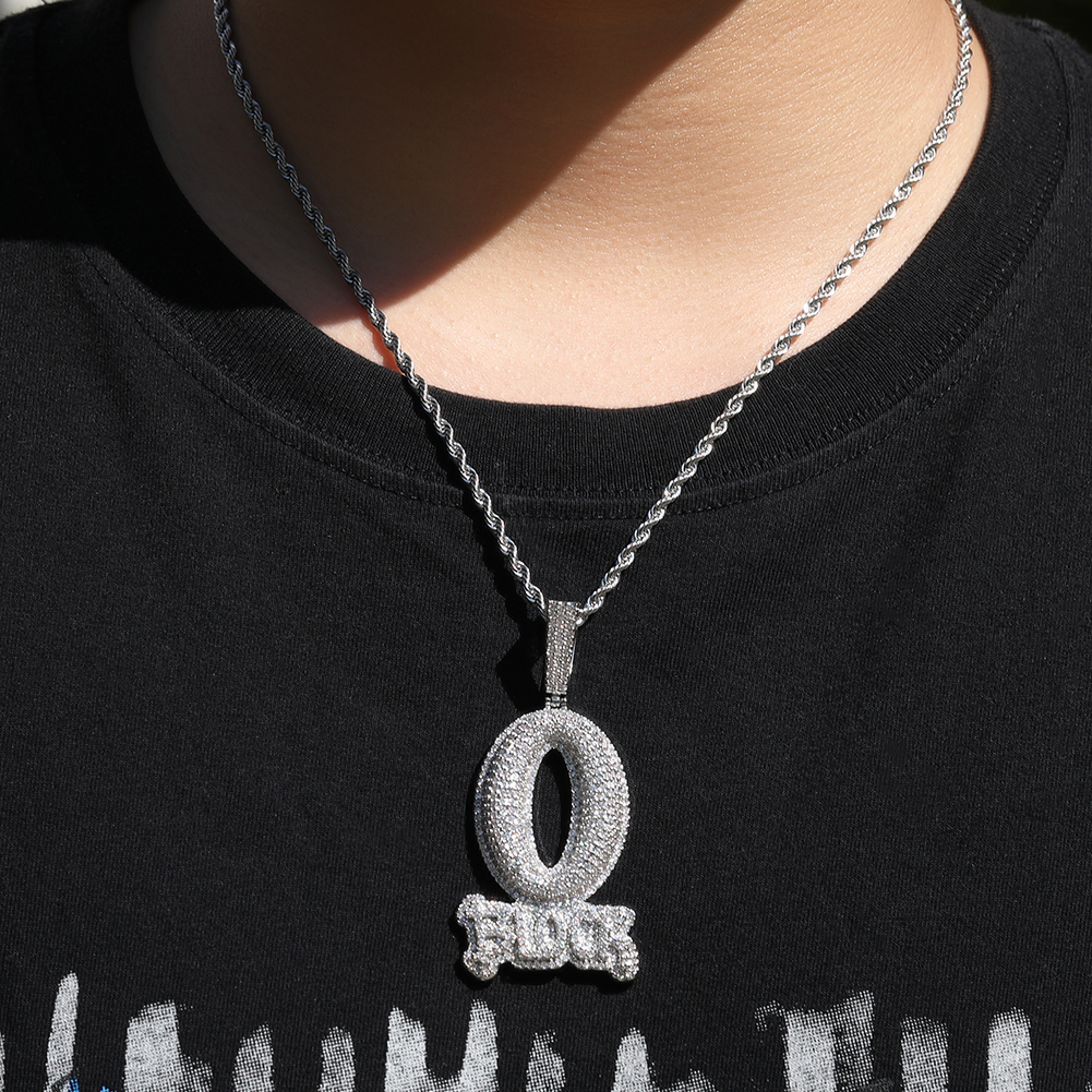 Hip Hop TopBling Art Letter O BLOCK Pendant Necklace TopBling Full 5A Zircon Jewelry Cool Men Gift