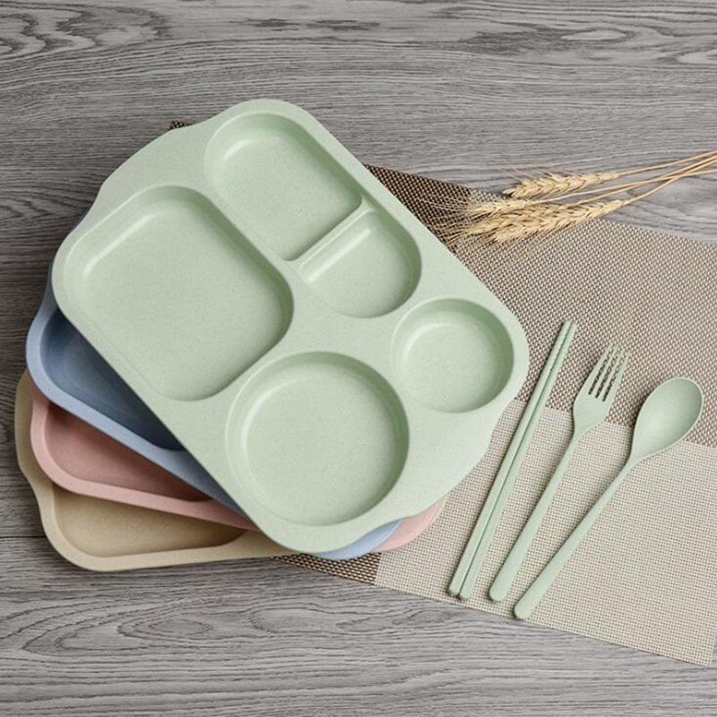 Cups Dishes Utensils Wheat Material Children's Sectional Dinner Plate Separated Child Food Plates Kids Dinnerware Tableware Tray Baby Dishes 2304
