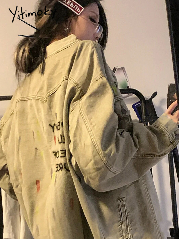 Women's Jackets Cotvotee Cargon Denim Jacket Women Long Sleeve Turn-down Collar Embroidery Single Breasted Coat Casual Outerwear Y2k 230428