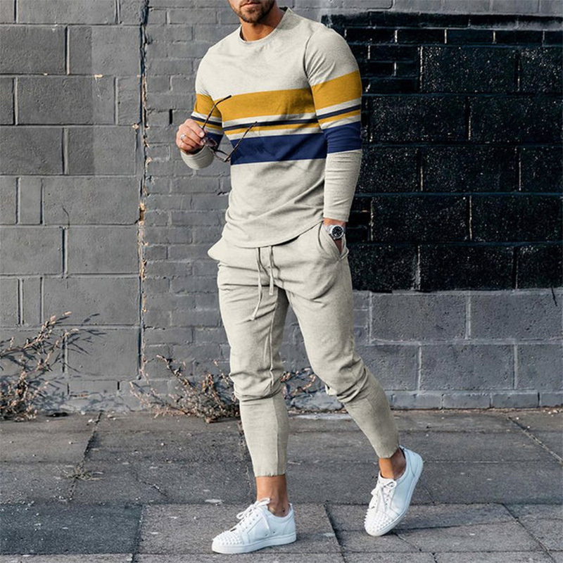 Men's Tracksuits Spring Men's Tracksuits Set 3D Print Long Sleeve T-Shirt Jogging Streetwear Casual Two Piece Male Oversized Men Sports Suit