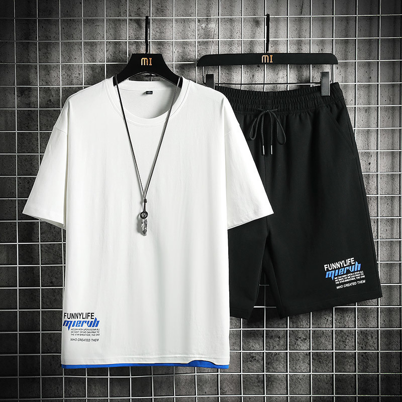 Men's Tracksuits LISM Summer Mens Sets O-neck Casual Tracksuit Tshirt Shorts Suit Patchwork Shorts Sets Loose Jogger Sportwear Two-piece Clothing