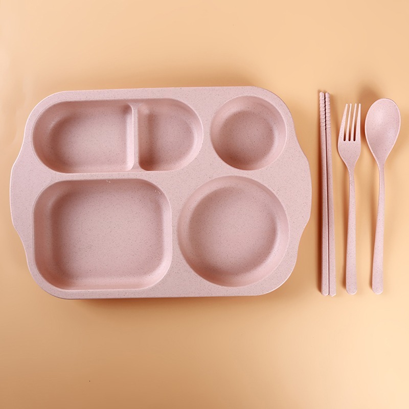 Cups Dishes Utensils Wheat Material Children's Sectional Dinner Plate Separated Child Food Plates Kids Dinnerware Tableware Tray Baby Dishes 2304