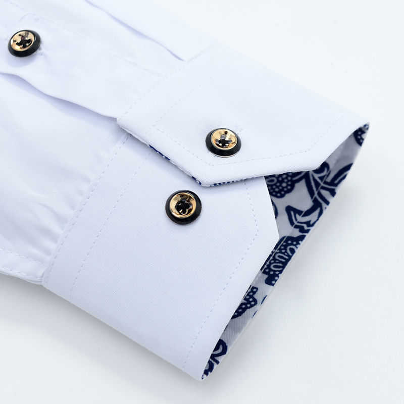 Men's Dress Shirts Blue-and-white Porcelain Collar Shirt Men Long Sleeve Korean SlimFit Casual Business Dress Shirts Solid Color White Shirt Cott