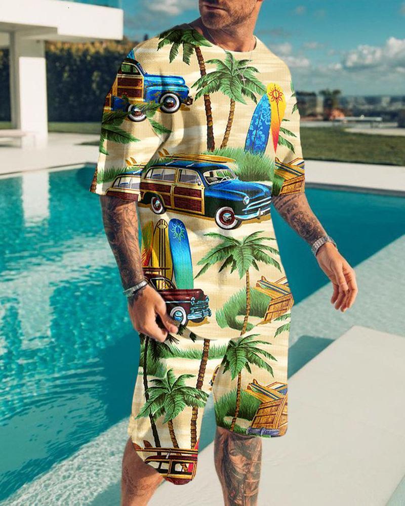 Mens Tracksuits Hawaii Mens Tracksuit Set 3D Print 2 Pcs Man TShirtShorts Sports Suit Casual Trend Beach Vacation Harajuku Summer Clothes 230428