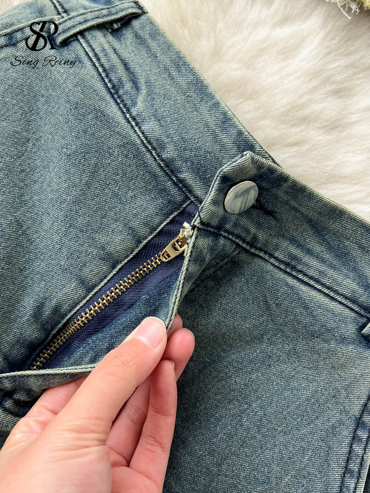 Two Piece Dress SINGREINY Retro Sexy Denim Two Pieces Suits Female Elastic Sheath Mini Strapless Tank TopMidi Long Skirt Women Summer Sets 230428