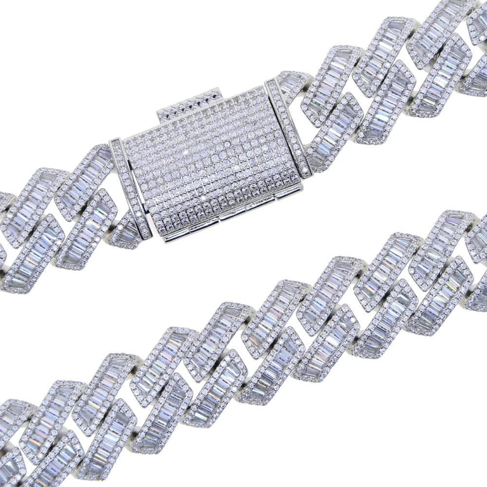 Chokers Iced Out Bling 19mm Rectangle CZ Heavy Chunky Cuban Link Chain Necklace Silver Color 5A Zircon Big Hip Hop Men Women Jewelry 231127