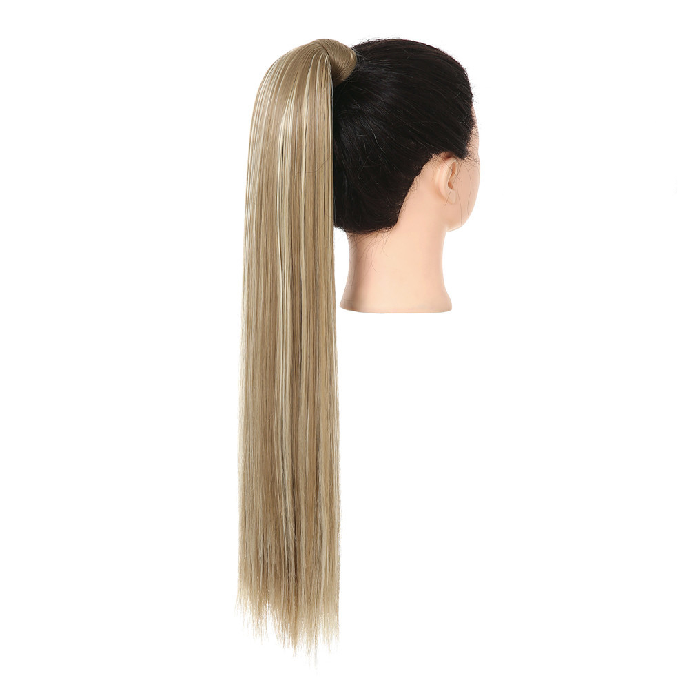Magic Wrap Around Synthetic Long Straight Ponytail Hair Extension 24inch 32 inch Clip in Hairpiece Blonde Wrap Around Pigtail Smooth Ponytails