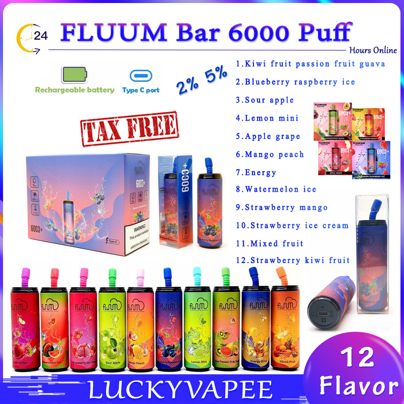 Original Fluum Bar 6000 Puff Disposable Vape Pen E Cigarette 600mAh Rechargeable Battery 15ml Cartridge Starter Kit Big Bar Kit Portable Package
Original Fluum Bar 6000 Puff Disposable Vape Pen E Cigarette 600mAh Rechargeable Battery 15ml Cartridge Starter Kit Big Bar Kit Portable Package