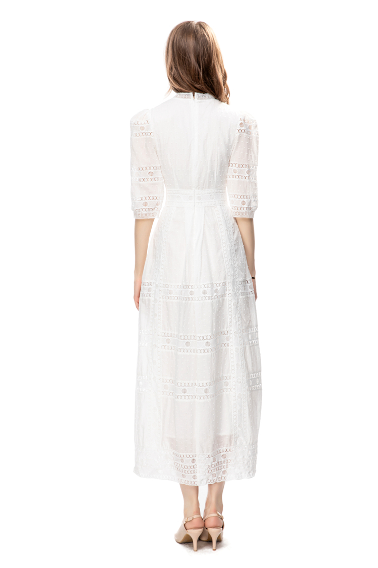 Women's Runway Dresses O Neck Short Sleeves Embroidery Lace High Street Casual Pencil Vestidos