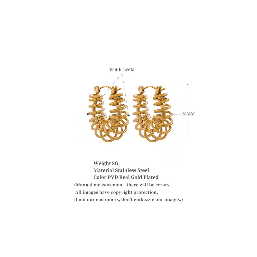 Stud Yhpup 2023 Waterproof Stainless Steel Round Hollow Geometric Unusual Hoop Earrings Metal Winding Chunky Jewelry for Women 231127